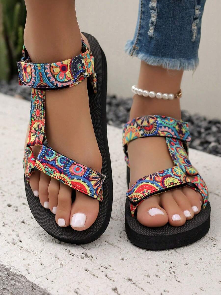 Damen Flache Sandalen Mit Verstellbaren Riemen