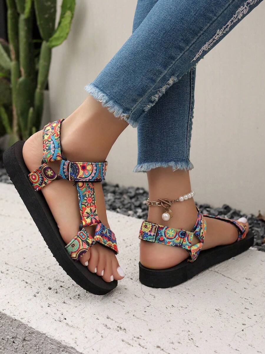 Damen Flache Sandalen Mit Verstellbaren Riemen