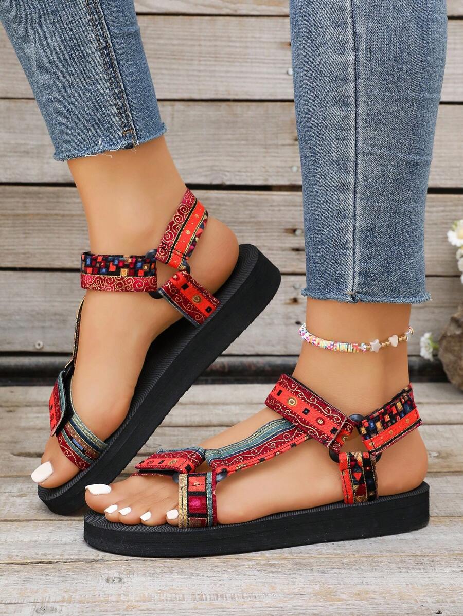 Damen Flache Sandalen Mit Verstellbaren Riemen