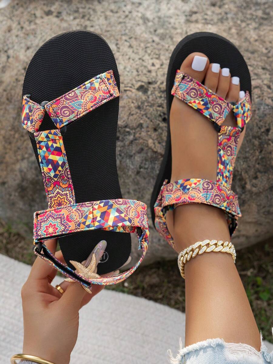 Damen Flache Sandalen Mit Verstellbaren Riemen