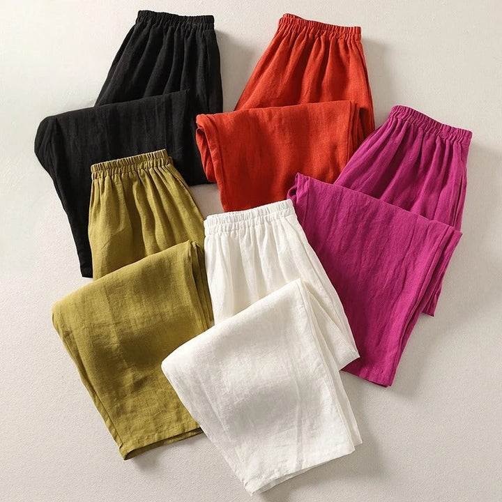Damen Rote Locker Geschnittene Leinenhose Mit Elastischem Bund – Bequeme Sommerhose