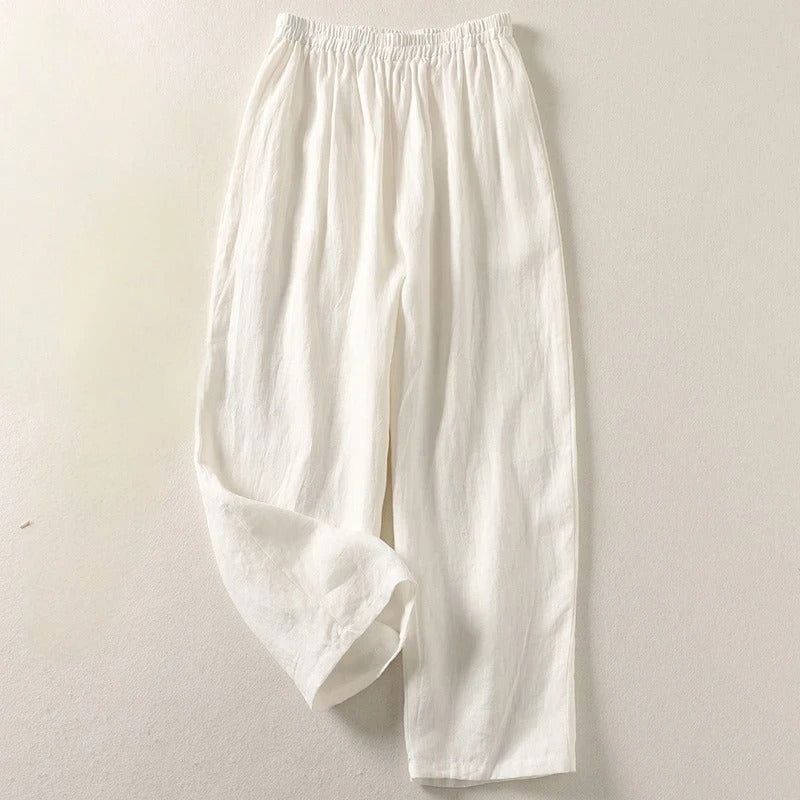 Damen Rote Locker Geschnittene Leinenhose Mit Elastischem Bund – Bequeme Sommerhose