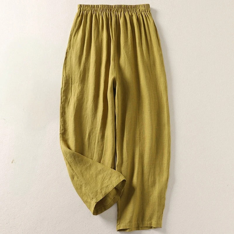 Damen Rote Locker Geschnittene Leinenhose Mit Elastischem Bund – Bequeme Sommerhose