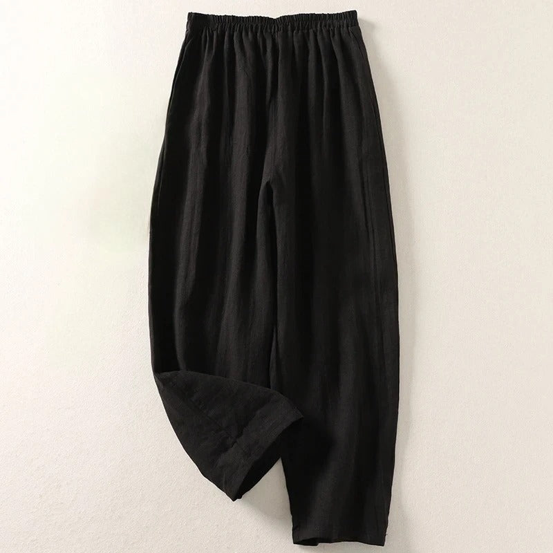 Damen Rote Locker Geschnittene Leinenhose Mit Elastischem Bund – Bequeme Sommerhose