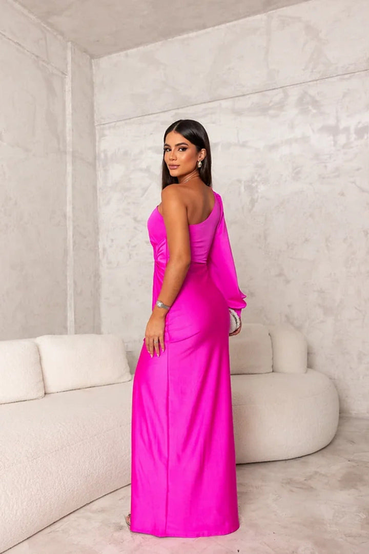 Damen Ein Schulter Langarm Wickelkleid