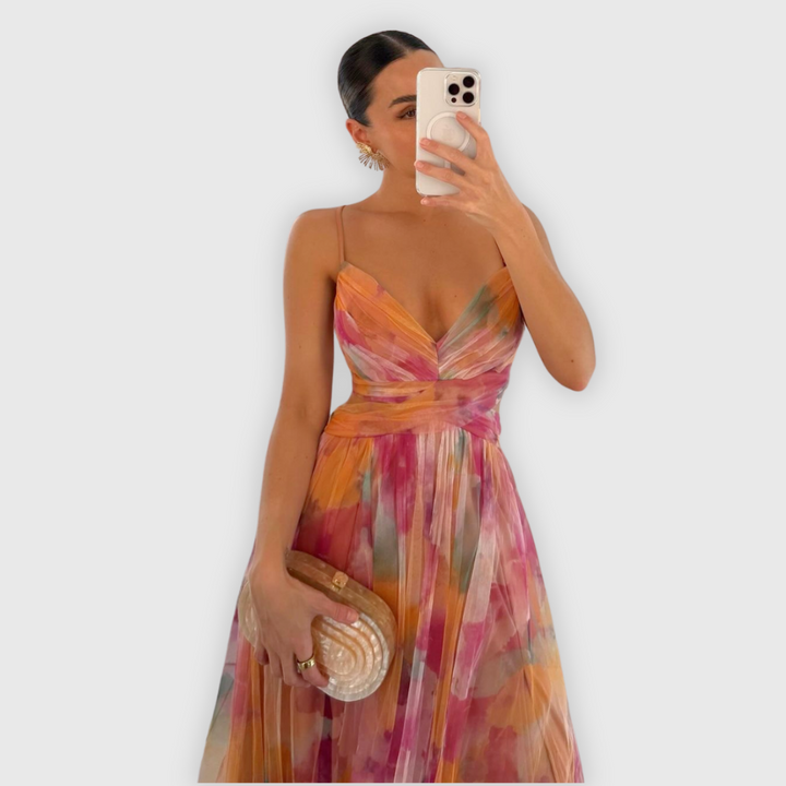Damen Ärmelloses Blumen Chiffonkleid