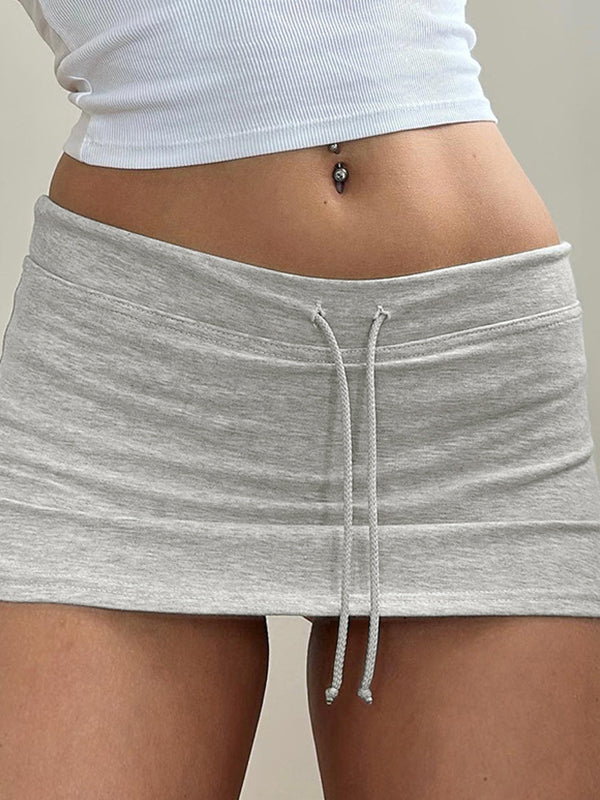 Schwarzer Minirock mit Kordelzug und Schlitz für Damen – Lässiger High-Waist-Rock im Y2K-Stil