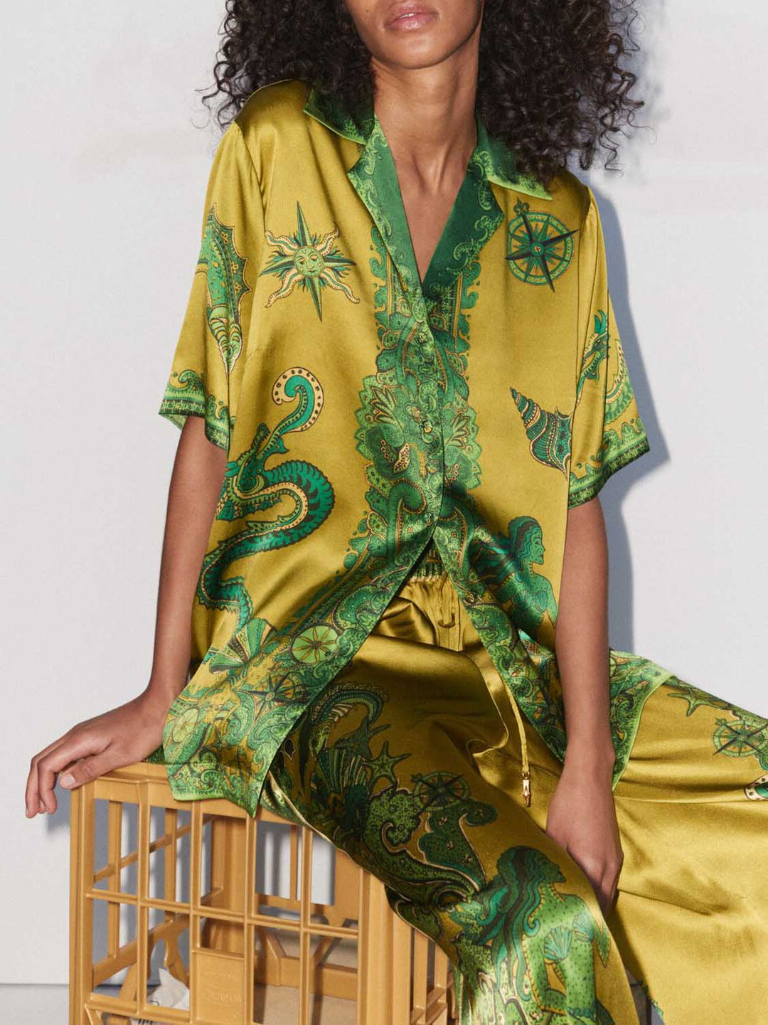 Damen Einzigartige Blumenprint Satin Bluse Mit Knopfleiste Locker – Elegante Bluse