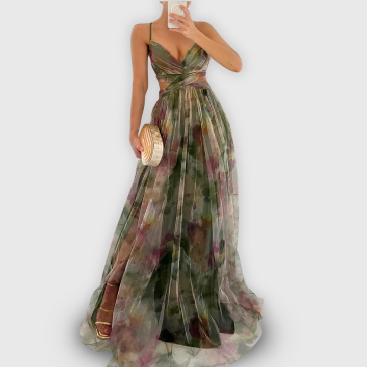 Damen Ärmelloses Blumen Chiffonkleid