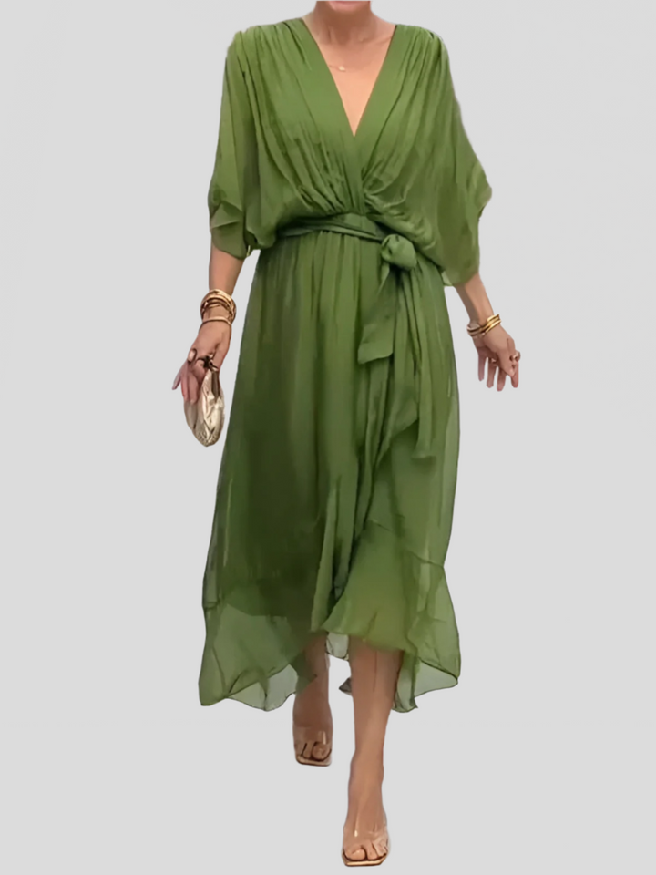 Damen Kleid Mit V Ausschnitt Und Wickelstil