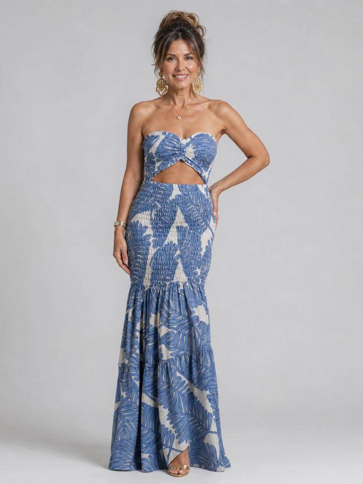 Azaria | Schulterfreies zweiteiliges Maxikleid-Set mit Print