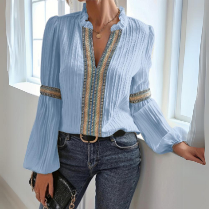 Damen Boho Chiffonbluse – Langarm Leichtes Lässiges Top