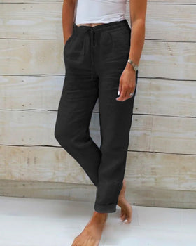 Damen High-Waist Leinenhose – Luftige Sommer Freizeit Hose