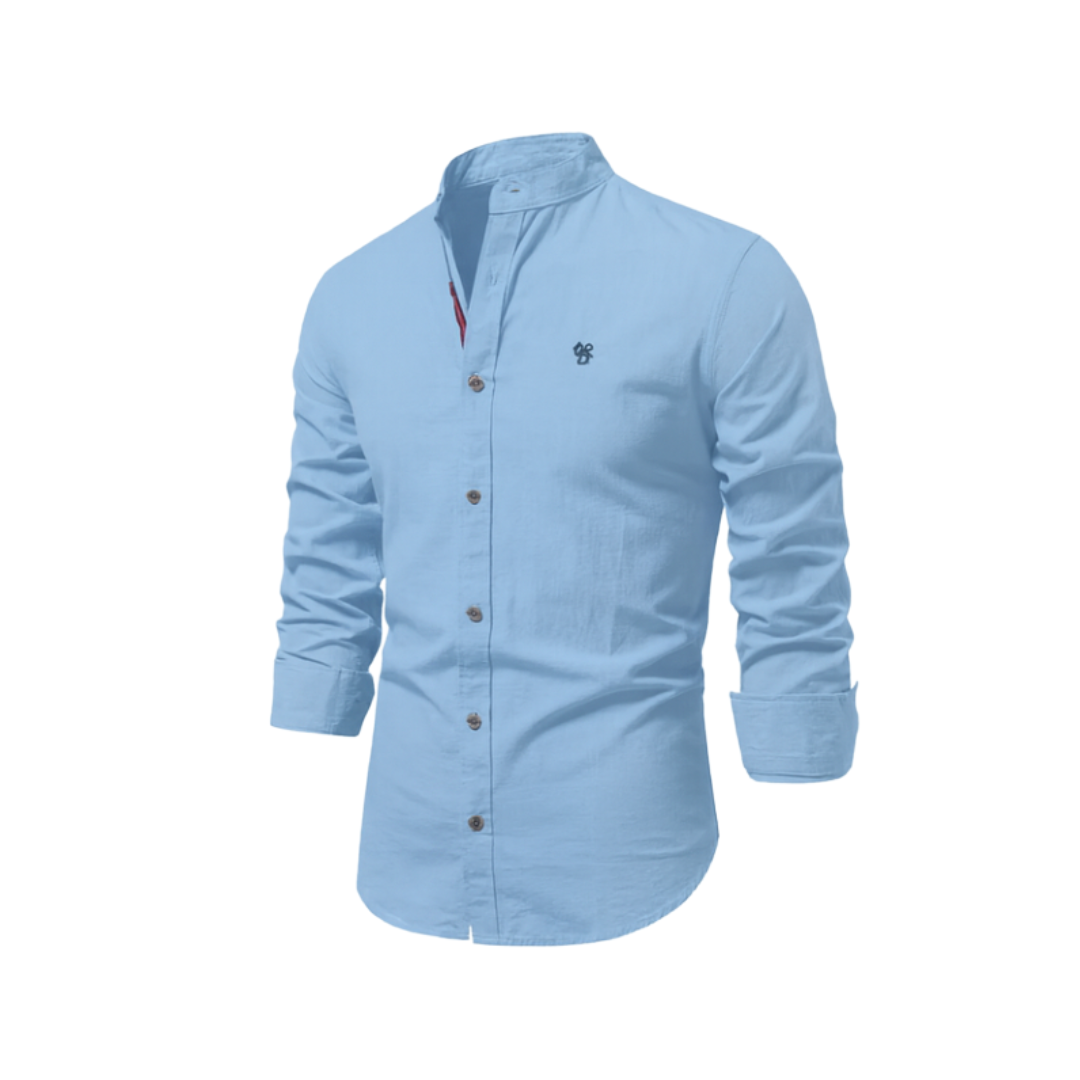 Herren Stehkragen Button Down Hemd - Stilvolles Langarm