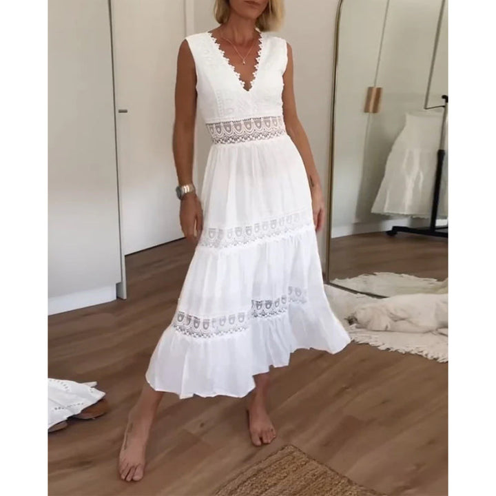 Damen V Ausschnitt Spitzenkleid