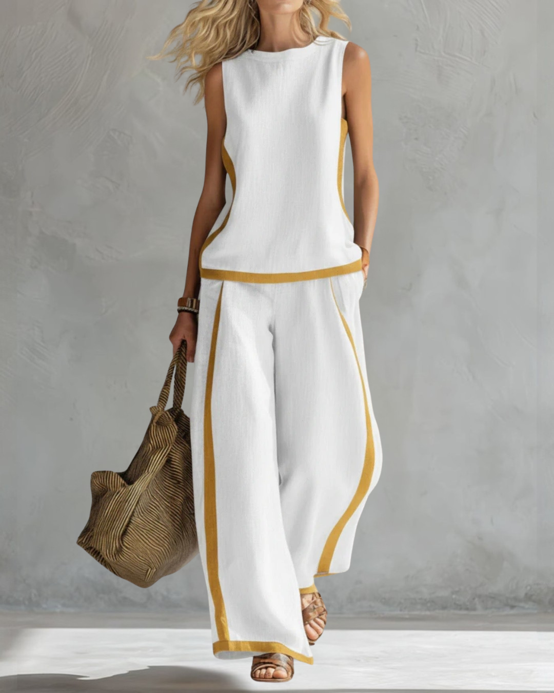 Damen Lockeres Leinen Zweiteiler Set - Ärmelloses Casual Outfit