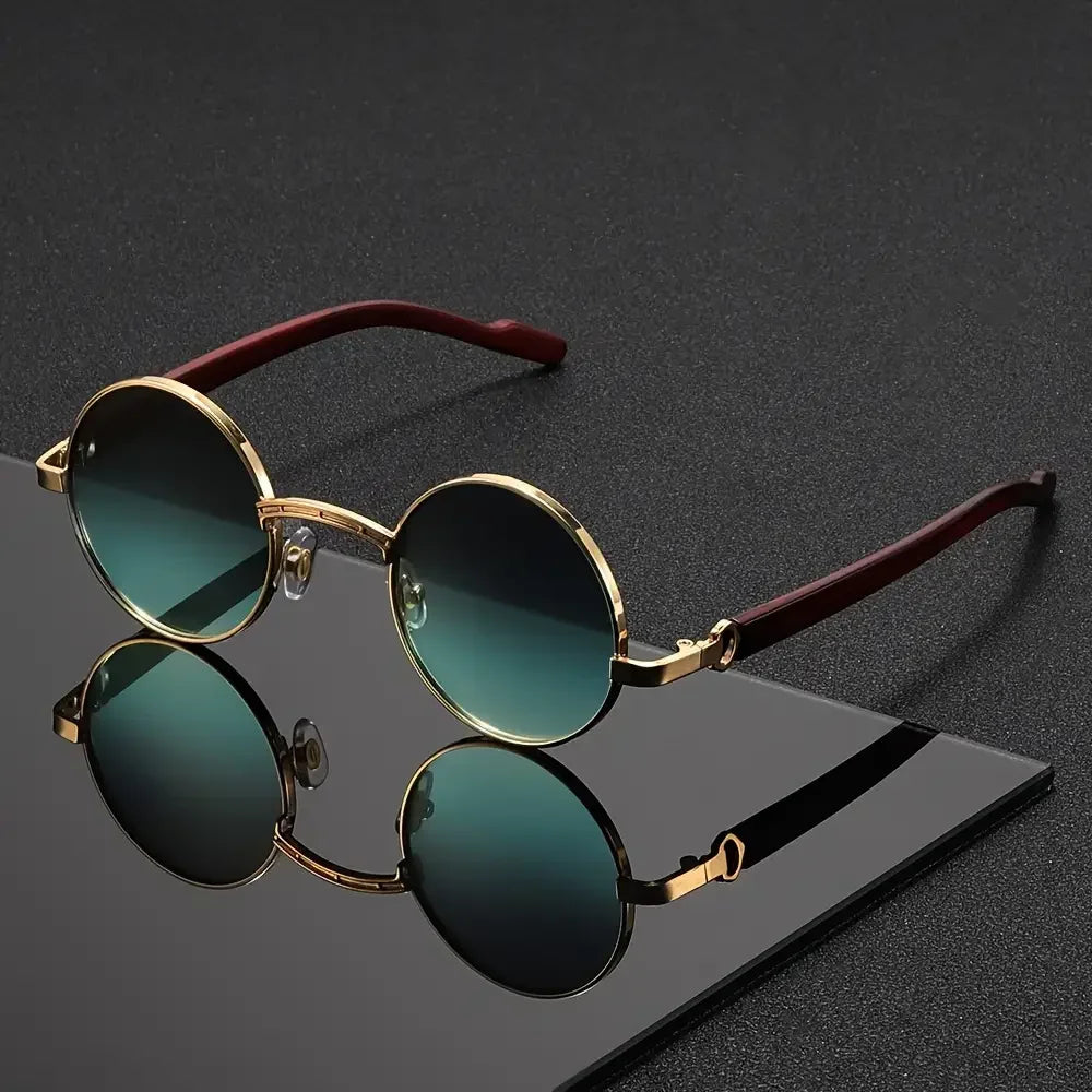 Retro Stil Runde Metallrahmen Sonnenbrille Mit Dunklen Gläsern