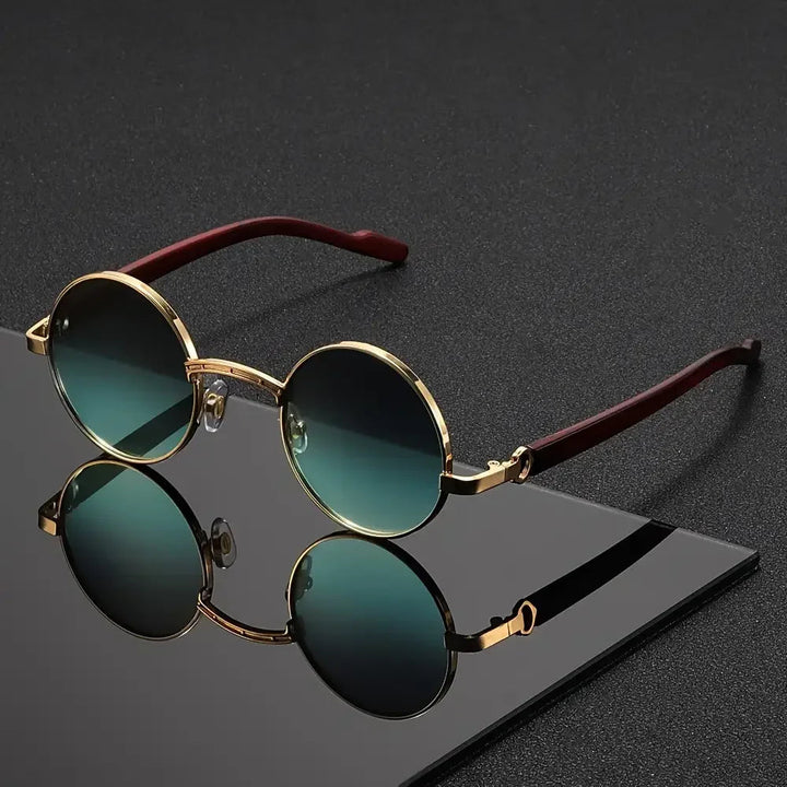 Retro Stil Runde Metallrahmen Sonnenbrille Mit Dunklen Gläsern