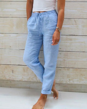 Damen High-Waist Leinenhose – Luftige Sommer Freizeit Hose