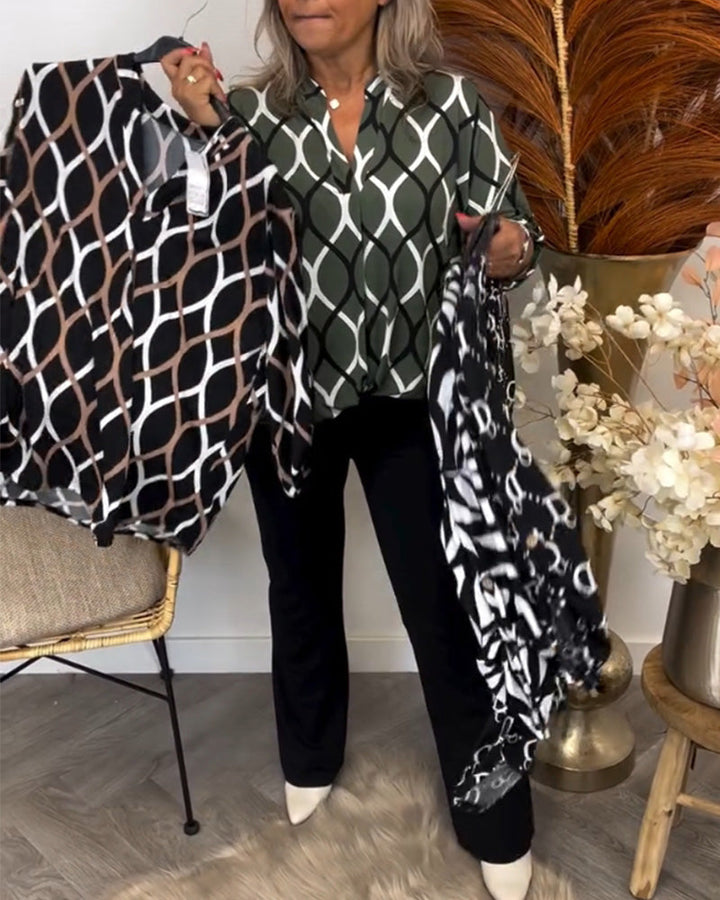 Damen Bluse Mit Knöpfen Und Kreis Muster