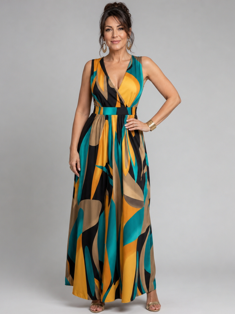Zarela | Ärmelloses Maxikleid mit abstraktem Print