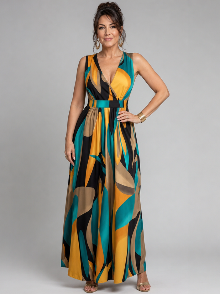 Zarela | Ärmelloses Maxikleid mit abstraktem Print