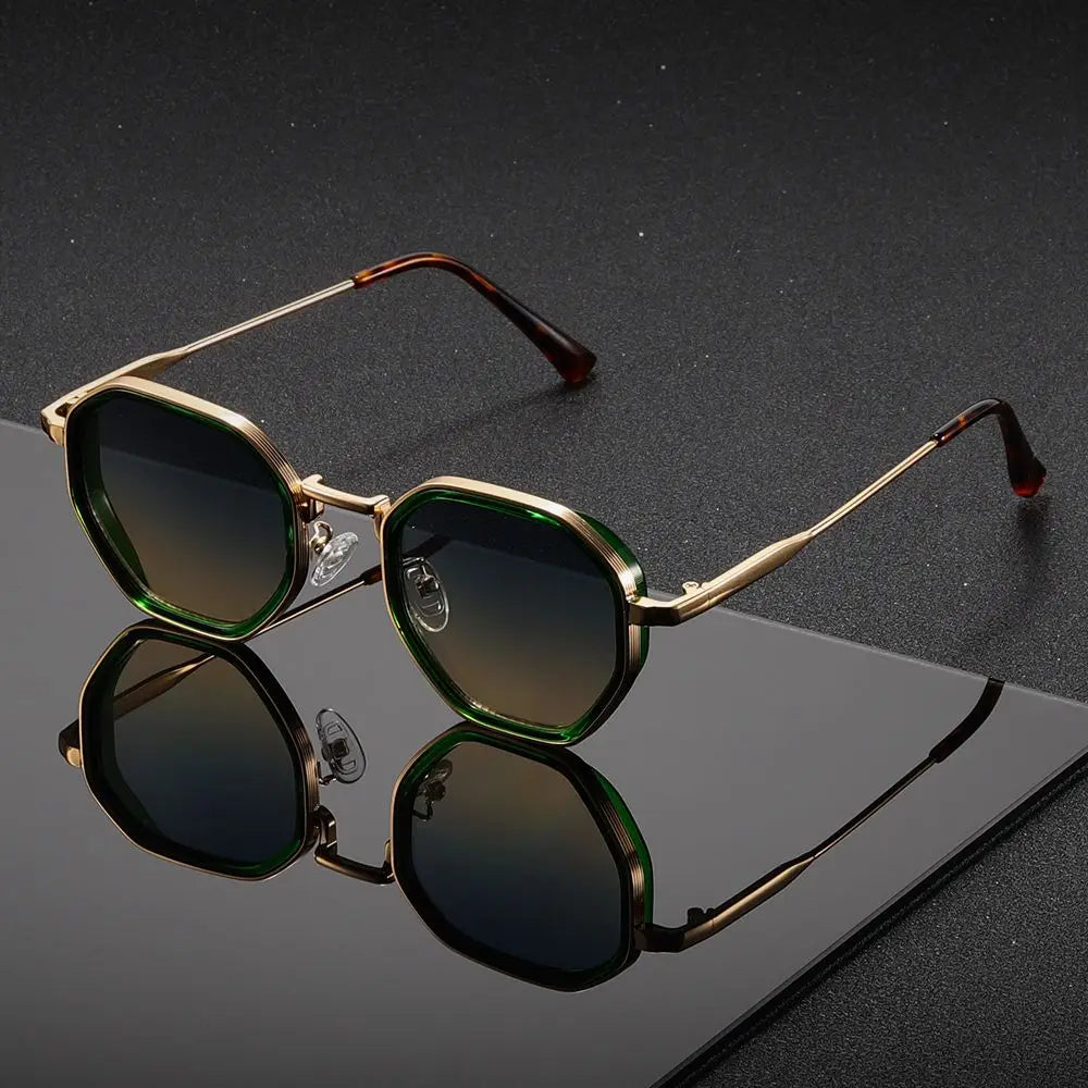 Vintage Stil Polygonale Metall Sonnenbrille Mit Braunen Gläsern – Retro