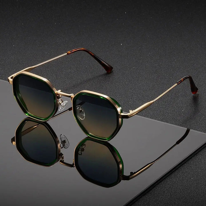 Vintage Stil Polygonale Metall Sonnenbrille Mit Braunen Gläsern – Retro