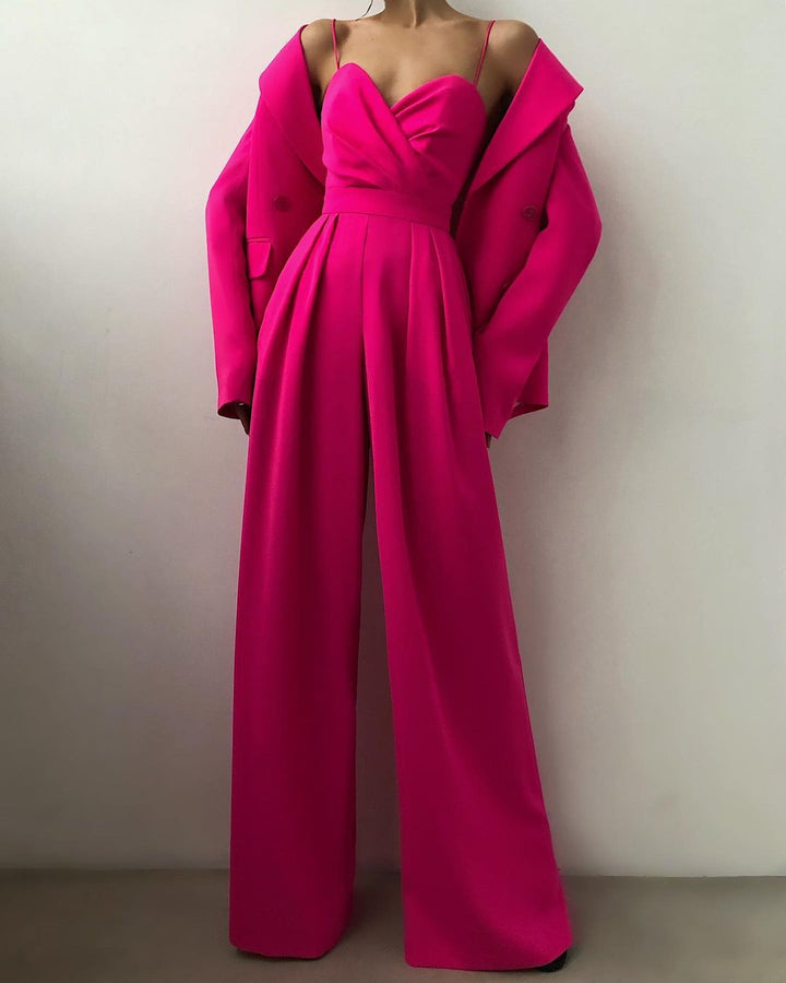 Heidi-Mode | Damen Eleganter Fließender Jumpsuit mit Spaghettibändern für Festliche Anlässe