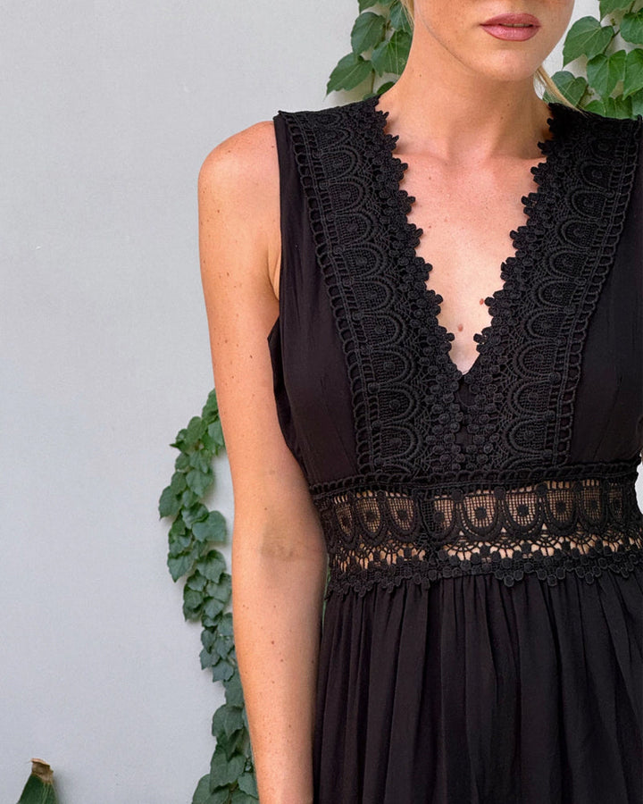 Damen V Ausschnitt Spitzenkleid