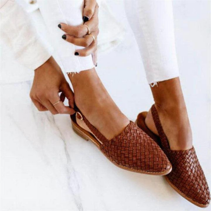 Damen Geflochtene Flache Lederschuhe