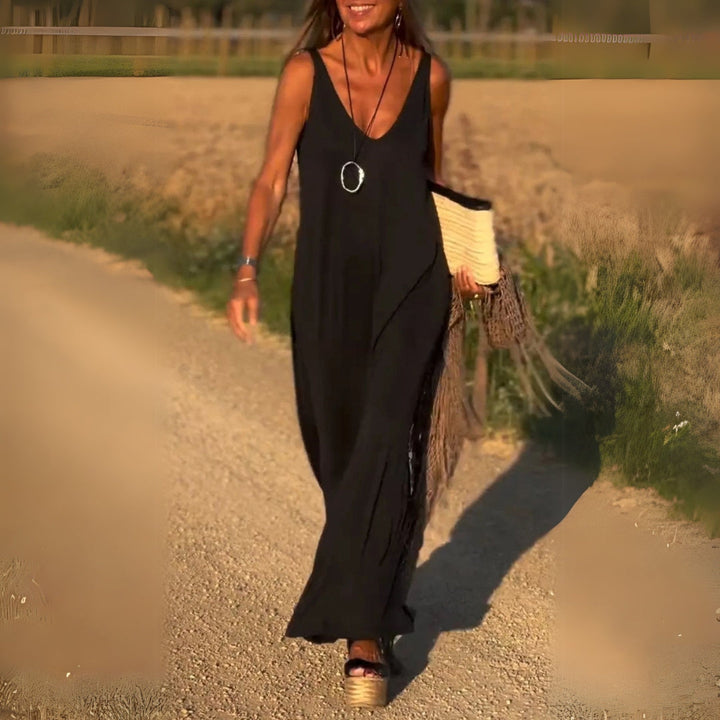 Damen Kleid Mit V Ausschnitt Und Knöchellangem Schnitt