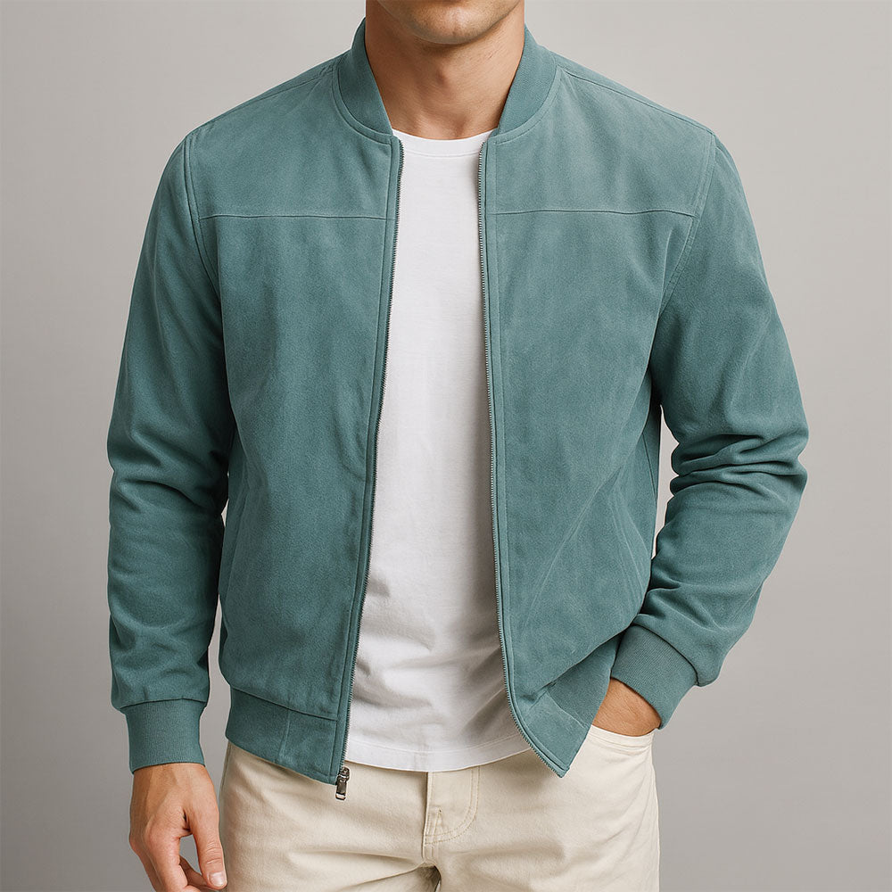 Herren Wildleder Zip-Up Langarmjacke – Casual Slim Fit Jacke