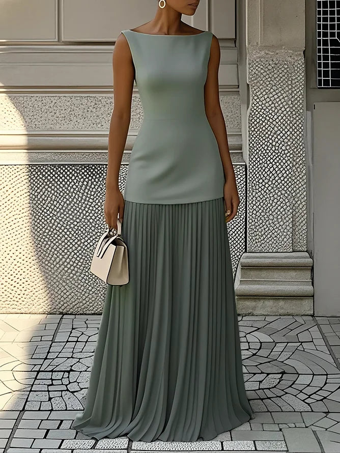 Ärmelloses Maxikleid für Damen mit fließenden Falten – Elegantes Brautjungfernkleid