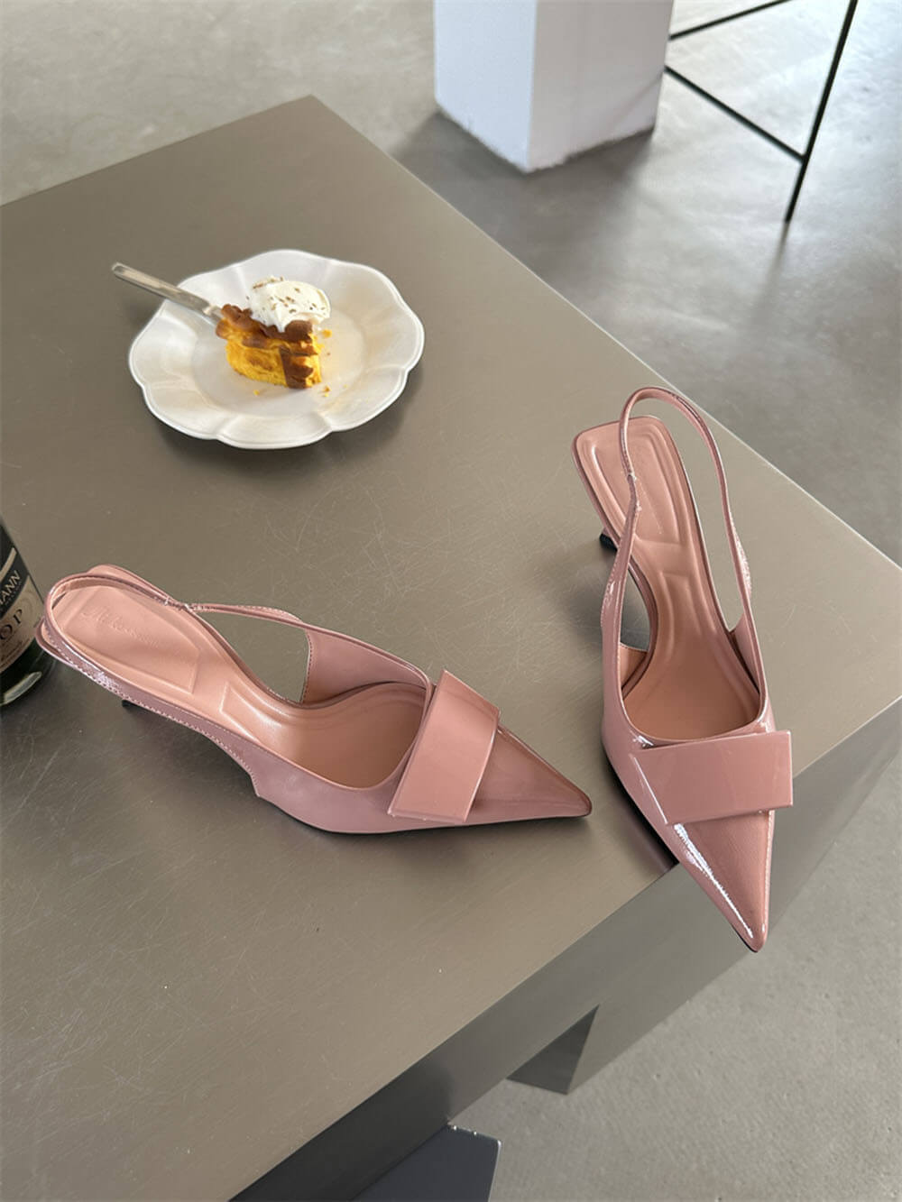 Damen Sandalen Mit Quadratischer Schnalle Spitze Stiletto Mittelhoch – Elegante Absätze