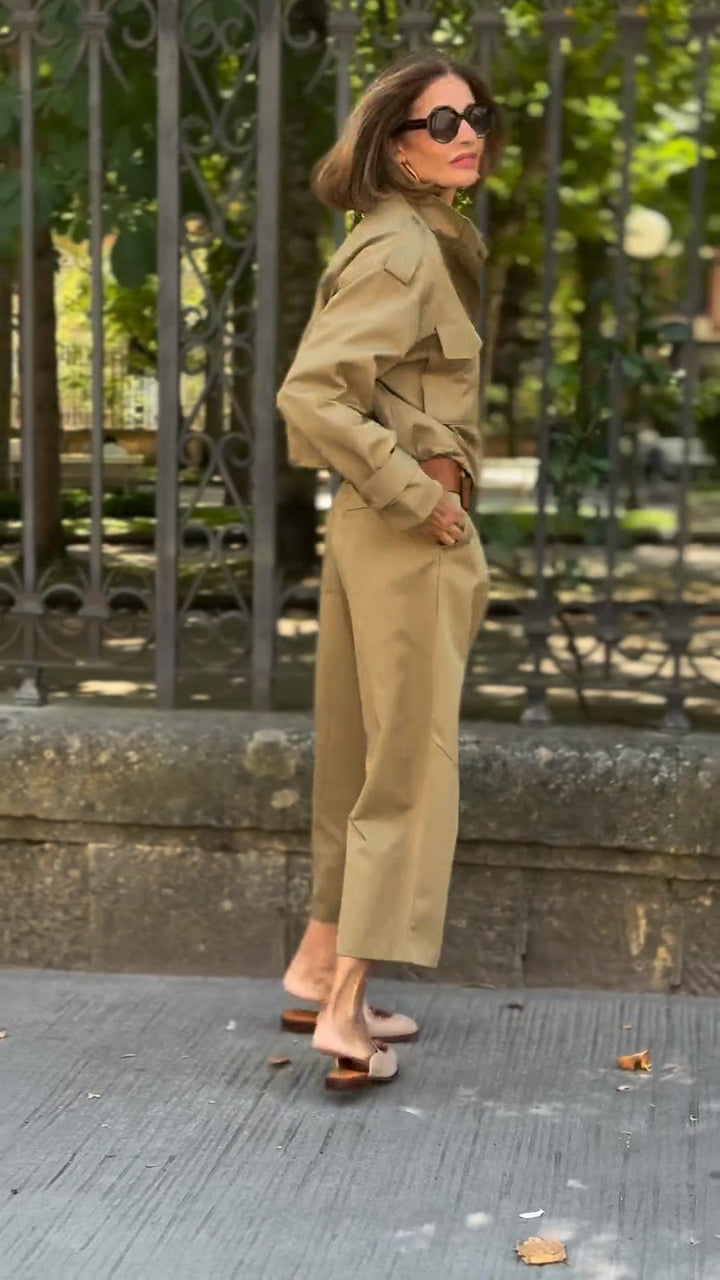 Damen Khaki Safari Zweiteiler Set – Lässiges Utility Outfit