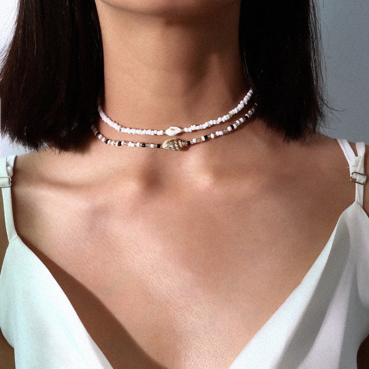 Damen Elegante Mehrschichtige Halskette Mit Perlen Und Muscheln – Boho Chic Statement Schmuck