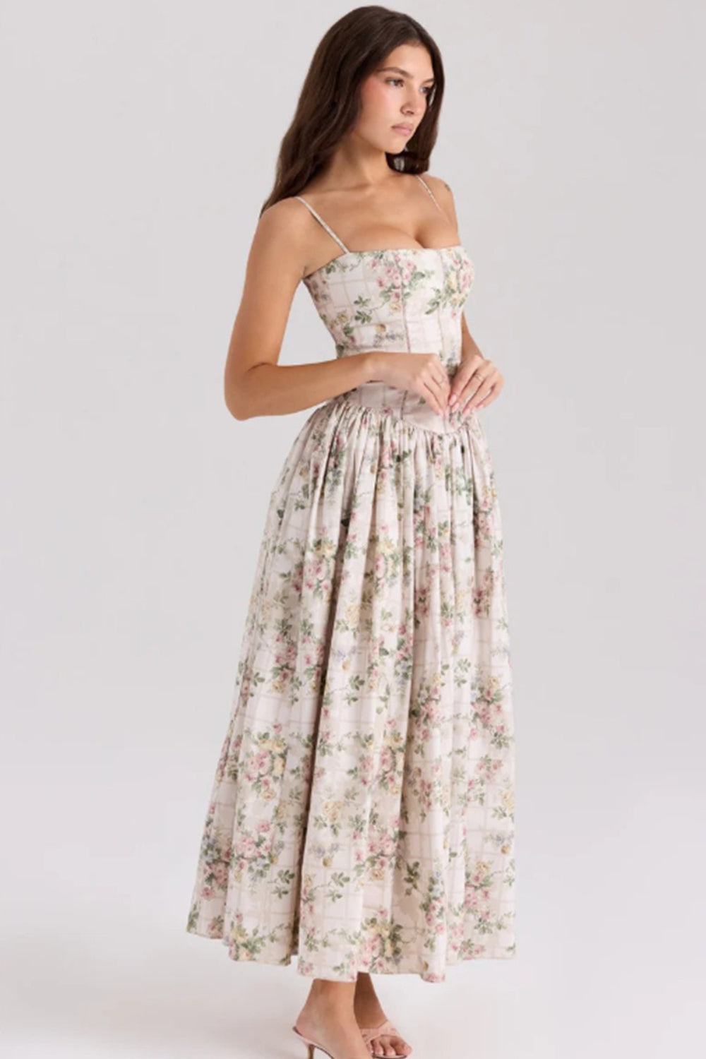Damen Elegantes Gestuftes A-Linien Ärmelloses Blumenkleid – Sommerkleid