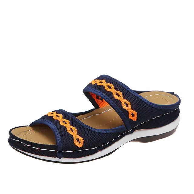 Damen Boho Offene Sandalen – Flache Sommer Slip-On Pantoletten