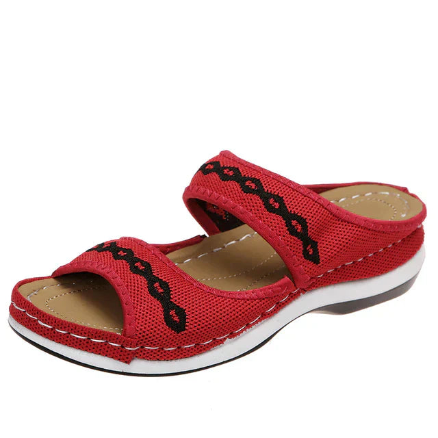 Damen Boho Offene Sandalen – Flache Sommer Slip-On Pantoletten