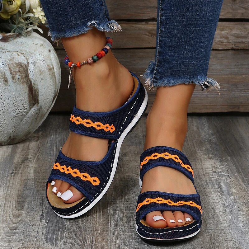 Damen Boho Offene Sandalen – Flache Sommer Slip-On Pantoletten