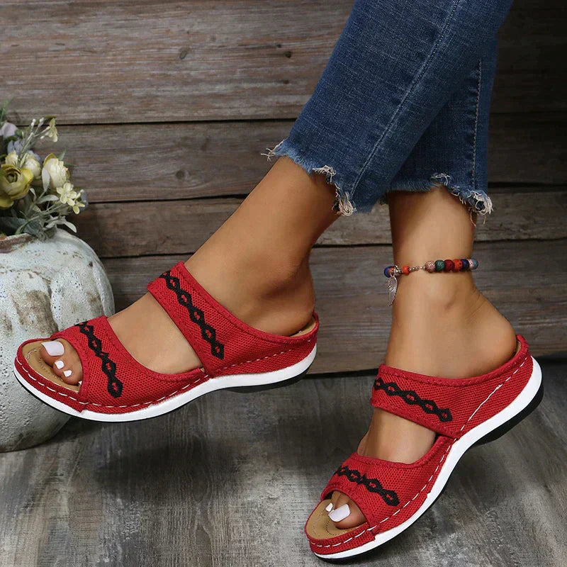 Damen Boho Offene Sandalen – Flache Sommer Slip-On Pantoletten