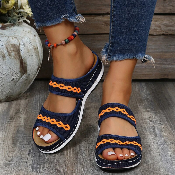 Damen Boho Offene Sandalen – Flache Sommer Slip-On Pantoletten