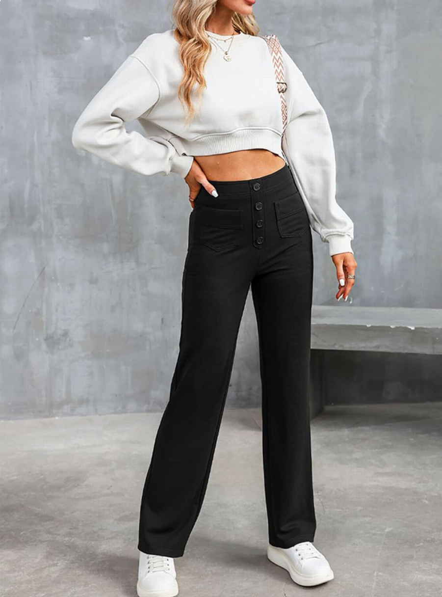 Damen Stretchhose Mit Hohem Bund