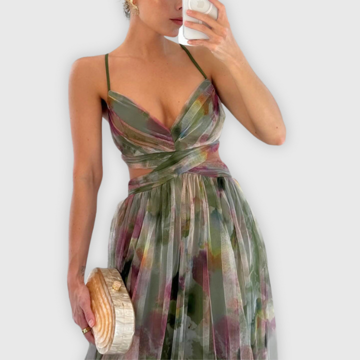 Damen Ärmelloses Blumen Chiffonkleid