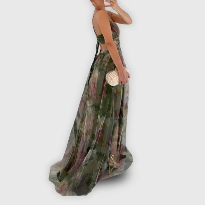 Damen Ärmelloses Blumen Chiffonkleid
