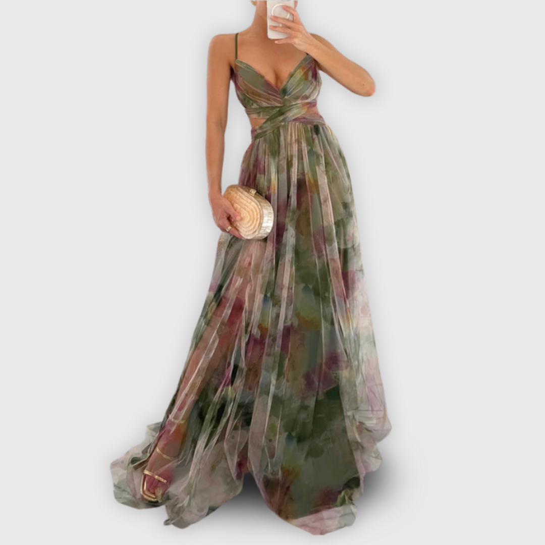 Damen Ärmelloses Blumen Chiffonkleid