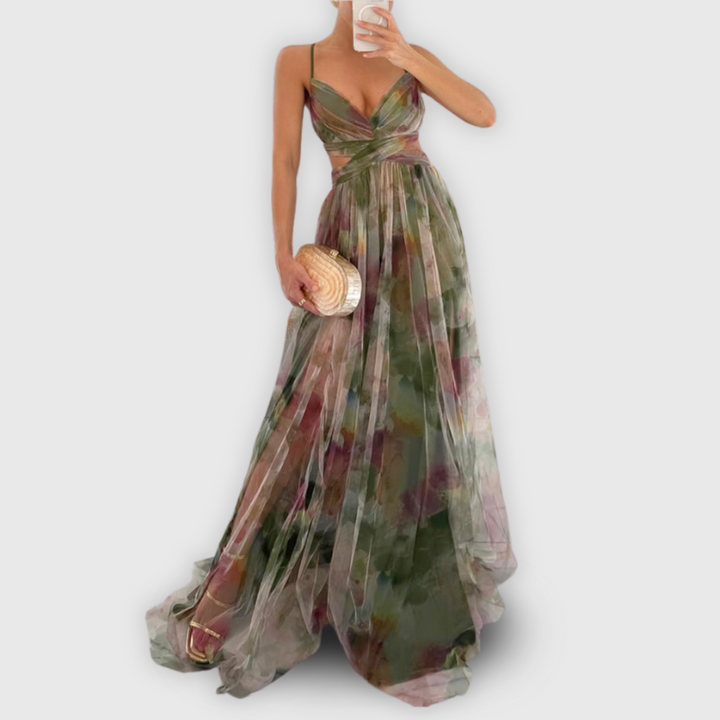 Damen Ärmelloses Blumen Chiffonkleid