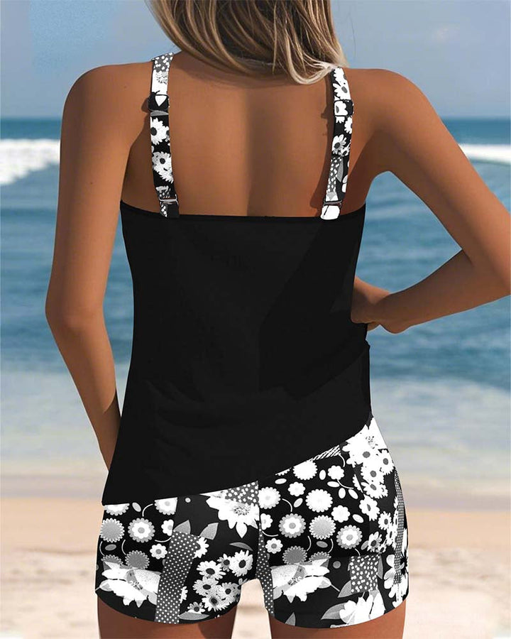Damen Blaues Ärmelloses Badeanzug Set