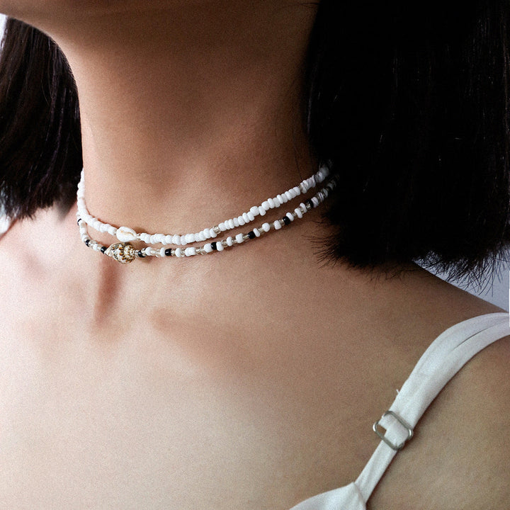 Damen Elegante Mehrschichtige Halskette Mit Perlen Und Muscheln – Boho Chic Statement Schmuck